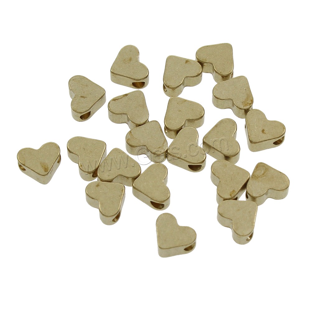 Brass Jewelry Beads, Heart, original color, nickel, lead & cadmium free, 7x3mm, Hole:Approx 1.5mm, 1000PCs/Bag, Sold By Bag