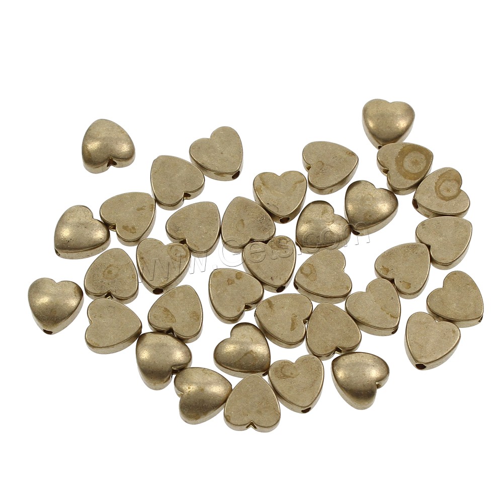 Brass Jewelry Beads, Heart, different size for choice, original color, nickel, lead & cadmium free, Hole:Approx 1.5mm, 1000PCs/Bag, Sold By Bag