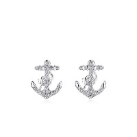 Boucle d'oreille Bijoux Newegg®, laiton, ancre, Plaqué de platine, modèle nautique & pour femme & avec strass Vendu par paire