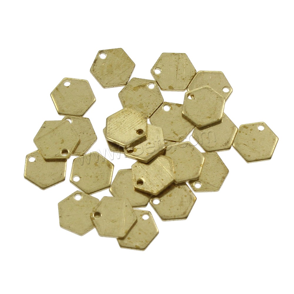 Brass Jewelry Pendants, Hexagon, different size for choice, original color, nickel, lead & cadmium free, Hole:Approx 1.5mm, 1000PCs/Bag, Sold By Bag