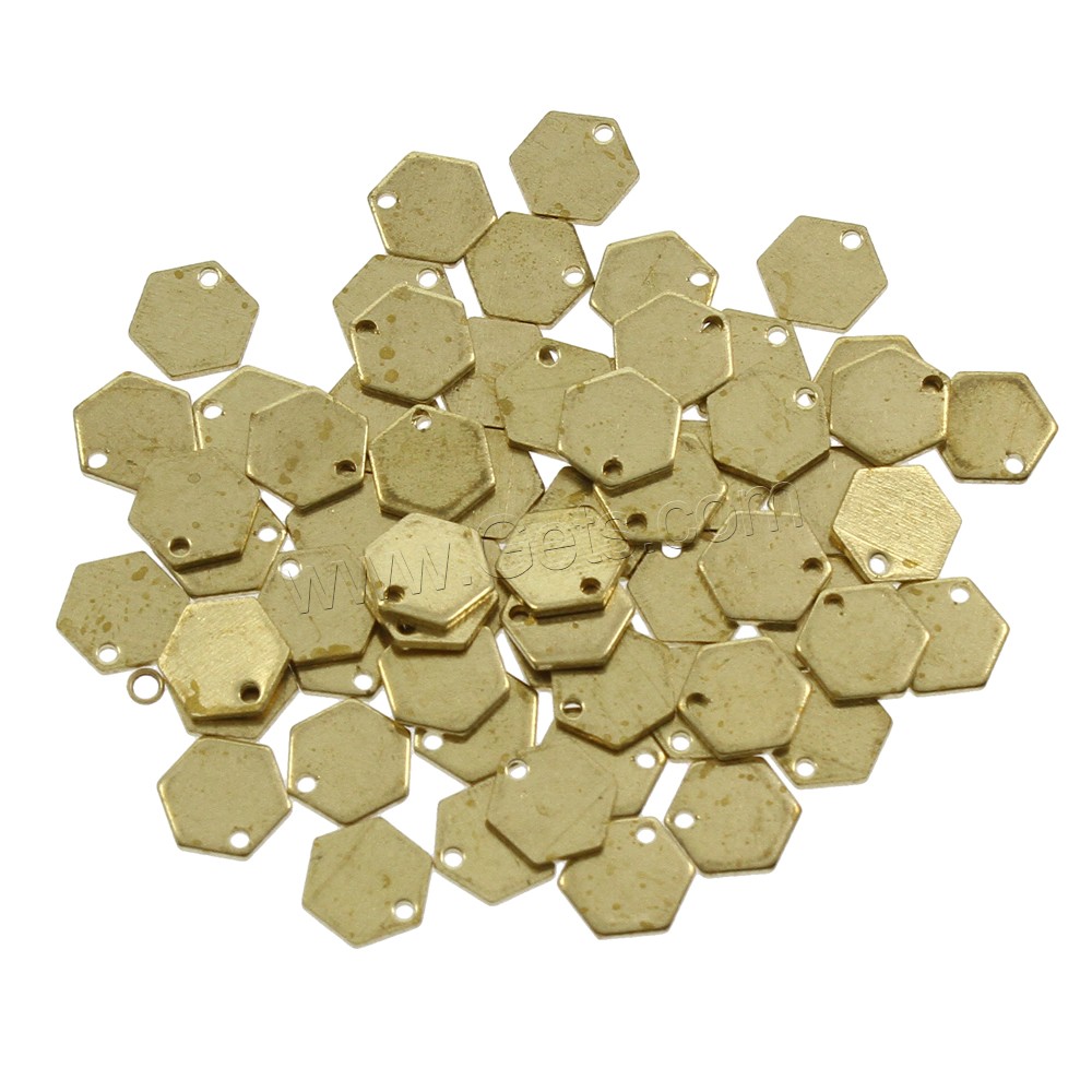 Bijoux pendentifs en laiton, hexagone, normes différentes pour le choix, couleur originale, protéger l'environnement, sans nickel, plomb et cadmium, Trou:Environ 1.5mm, 200PC/sac, Vendu par sac