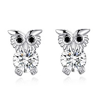 Boucle d'oreille Bijoux Newegg®, laiton, hibou, Plaqué de platine, pour femme & avec zircone cubique Vendu par paire