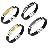 Los hombres de la pulsera y del brazalete, acero inoxidable, con silicona, chapado, diferentes estilos para la opción & para hombre, libre de níquel, plomo & cadmio, 10mm, longitud:aproximado 8 Inch, Vendido por Sarta