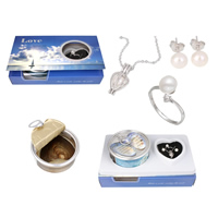 Kit de perles Oyster & Wish, perle d'eau douce cultivée, bague, anneau & boucle d'oreille & collier, avec coquille & alliage de zinc, avec strass .5 Environ 19.5 pouce, Vendu par fixé