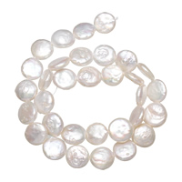 Perlas Moneda Freshwater, Perlas cultivadas de agua dulce, natural, Blanco, 12-13mm, agujero:aproximado 0.8mm, longitud:16 Inch, Vendido por Sarta