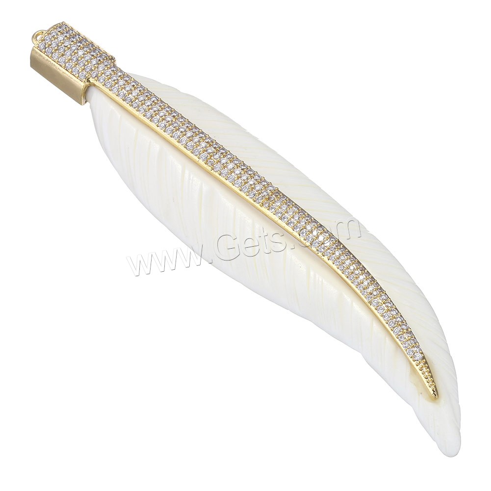 Sintético Colgante de Marfil, Marfil sintético, con metal, Hoja, chapado, diferentes estilos para la opción & micro arcilla de zirconia cúbica, más colores para la opción, 25x111x8mm, agujero:aproximado 2mm, Vendido por UD