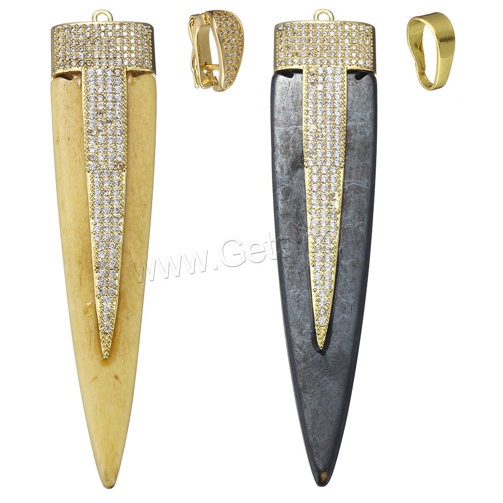 Sintético Colgante de Marfil, Marfil sintético, con metal, chapado, diferentes estilos para la opción & micro arcilla de zirconia cúbica, más colores para la opción, 20x89x9mm, agujero:aproximado 2mm, Vendido por UD