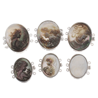 Zinc Alloy Bayonet Clasp, with White Shell, Flat Oval, platinum color plated & , lead & cadmium free Approx 1.5mm 