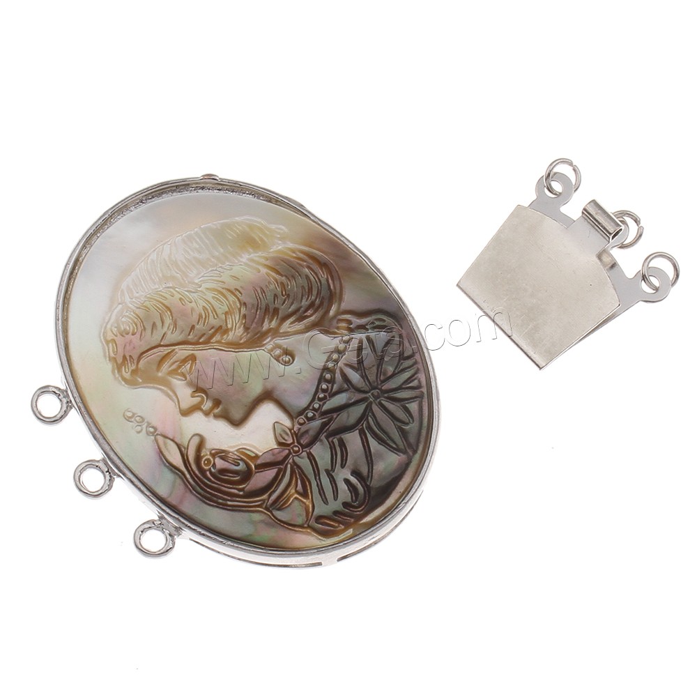 Zinc Alloy Bayonet Clasp, with White Shell, Flat Oval, platinum color plated, different size for choice & 3-strand, lead & cadmium free, Hole:Approx 1.5mm, Sold By PC