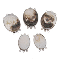 Zinc Alloy Bayonet Clasp, with White Shell, Flat Oval, platinum color plated & , lead & cadmium free Approx 1.5mm 