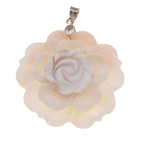 Pendentifs coquille en blanche, alliage de zinc, avec coquille blanche, fleur, Placage de couleur platine, sans plomb et cadmium Environ Vendu par PC