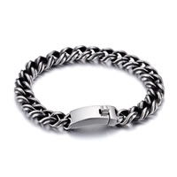 Los hombres de la pulsera y del brazalete, acero inoxidable, giro oval & para hombre & ennegrezca, 10mm, longitud:aproximado 8.6 Inch, Vendido por Sarta