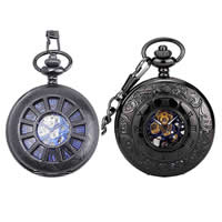 Pocket Watch, Zinc Alloy, with Glass, Flat Round, plated, Unisex 4mm Approx 14.9 Inch 