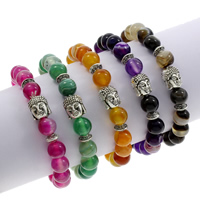 agate mixte bracelet, avec alliage de zinc, Plaqué de couleur d'argent, unisexe, plus de couleurs à choisir, 8mm Environ 7 pouce, Vendu par brin