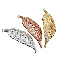 Cubic Zirconia Micro Pave Brass Pendant, Leaf, plated, micro pave cubic zirconia & hollow Approx 1.5mm 