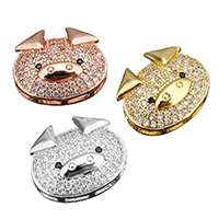 Cubic Zirconia Micro Pave Brass Beads, Pig, plated, multihole & micro pave cubic zirconia Approx 1.5mm 