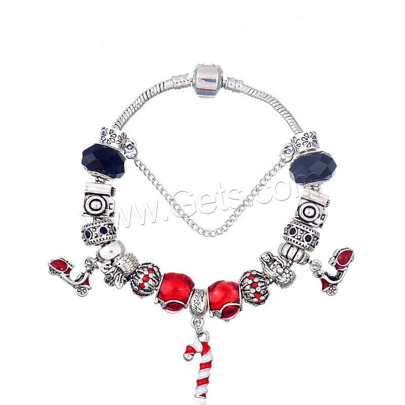 Bracelet de Noël en alliage zinc, alliage de zinc, avec cristal & chalumeau, longueur différente pour le choix & Bijoux de Noël & avec le motif de lettre & pour femme & avec strass, sans plomb et cadmium, Vendu par brin