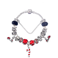 Bracelet de Noël en alliage zinc, alliage de zinc, avec cristal & chalumeau, longueur différente pour le choix & Bijoux de Noël & avec le motif de lettre & pour femme & avec strass, sans plomb et cadmium, Vendu par brin