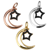 Cubic Zirconia Micro Pave Brass Pendant, Moon and Star, plated, micro pave cubic zirconia Approx 3mm 