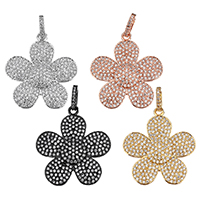 Brass Flower Pendants, plated, micro pave cubic zirconia Approx 