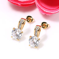 Zinc Alloy Rhinestone Stud Earring, gold color plated, for woman & with rhinestone 