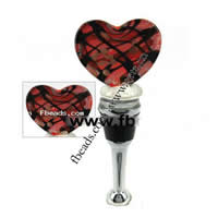 Lampwork Bottle Stopper, with Zinc Alloy, Heart, gold sand, 100mm 