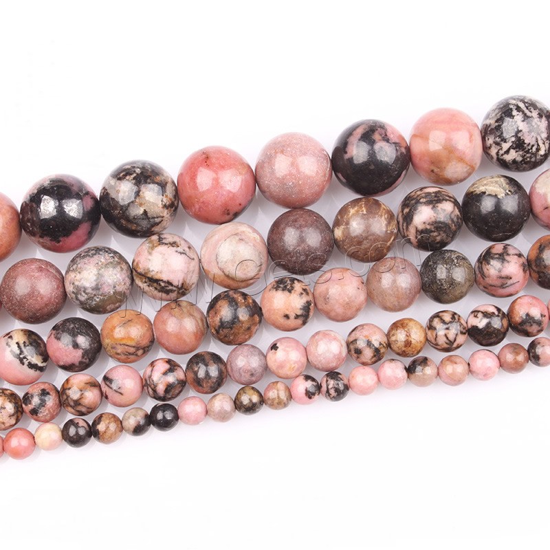 Pierre de rhodochrosite rayée noire goutte, Rond, normes différentes pour le choix, Longueur:Environ 15.5 pouce, Vendu par brin