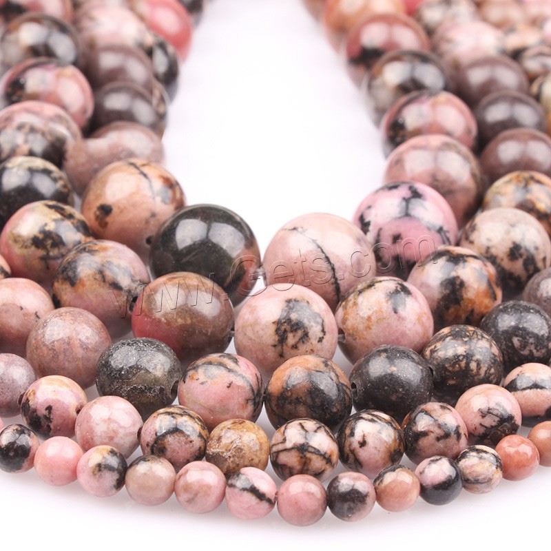 Black Stripes Rhodochrosite Stone Beads, Round, different size for choice, Length:Approx 15.5 Inch, Sold By Strand