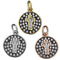 Cubic Zirconia Micro Pave Brass Pendant, Flat Round, plated, micro pave cubic zirconia Approx 3mm 