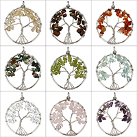 Colgantes del árbol de la vida, metal, con Piedras preciosas, chapado en color de platina, diferentes materiales para la opción, 49-52x62-66x6-8mm, agujero:aproximado 4-5x6-8mm, Vendido por UD