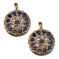 Cubic Zirconia Micro Pave Brass Pendant, Flat Round, real gold plated, micro pave cubic zirconia Approx 0.5mm 