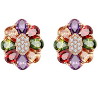 Boucles d'oreilles en laiton zircon cubique pavent, fleur, Plaqué d'or rose, pavé de micro zircon & pour femme Vendu par paire