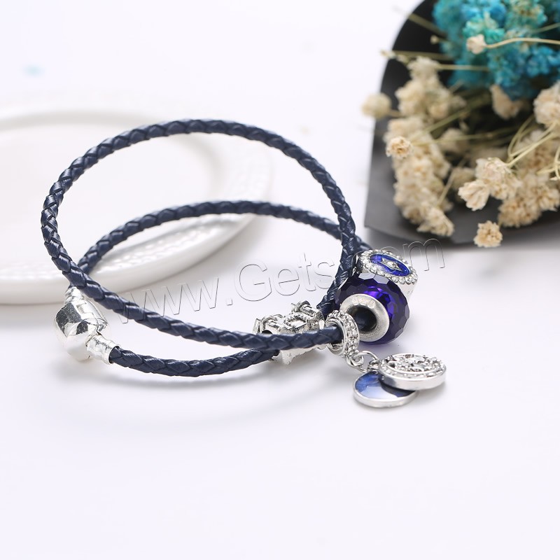 Unisex Bracelet, Zinc Alloy, with Waxed Linen Cord & Crystal, antique silver color plated, with 925 logo & different length for choice & enamel & with rhinestone & 2-strand, lead & cadmium free, Sold By Strand