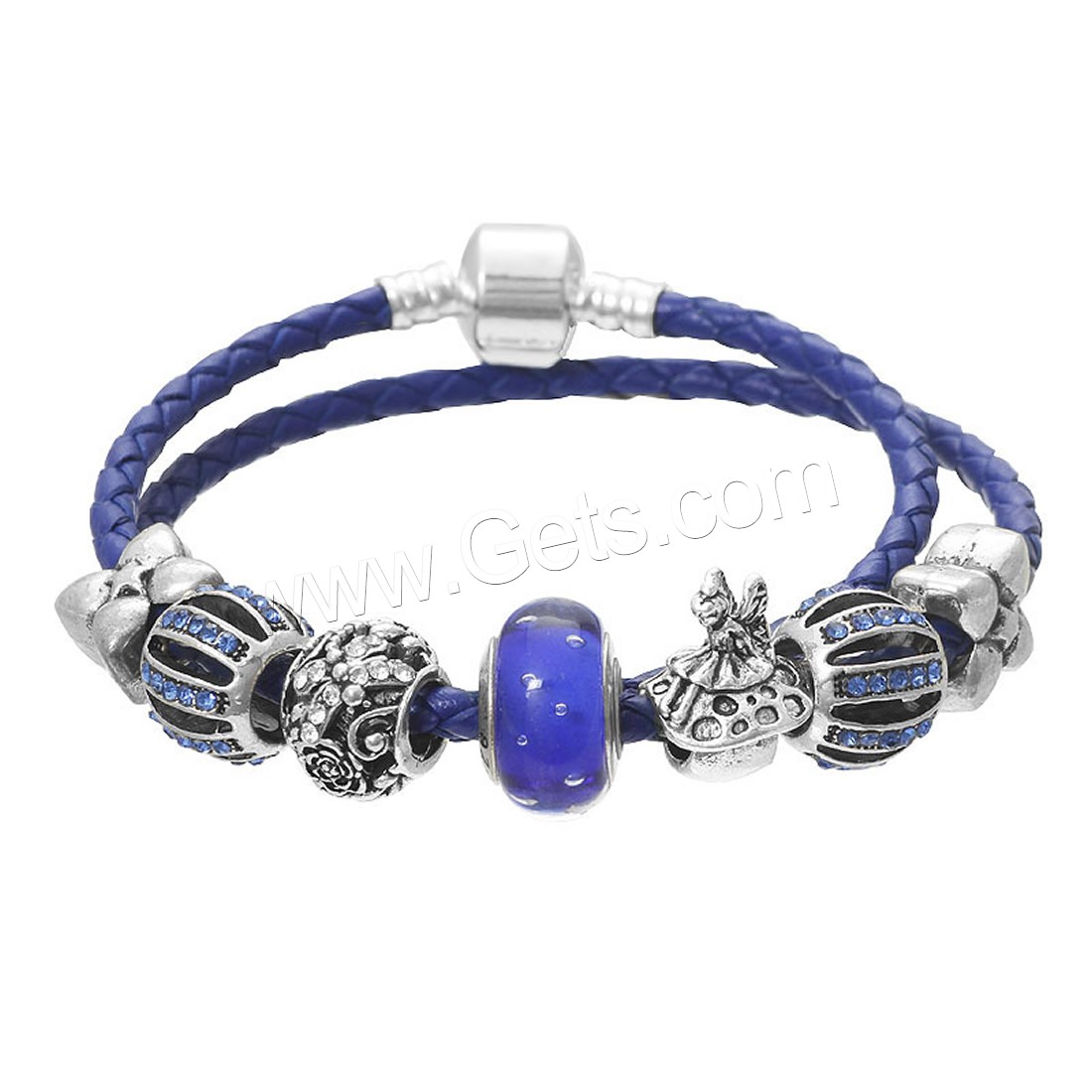 Unisex Armband, Zinklegierung, mit Gewachste Hanfschnur & Lampwork, antik silberfarben plattiert, mit 925 logo & unterschiedliche Länge der Wahl & mit Strass & 2 strängig, frei von Blei & Kadmium, verkauft von Strang