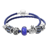 Unisex Armband, Zinklegierung, mit Gewachste Hanfschnur & Lampwork, antik silberfarben plattiert, mit 925 logo & unterschiedliche Länge der Wahl & mit Strass & 2 strängig, frei von Blei & Kadmium, verkauft von Strang