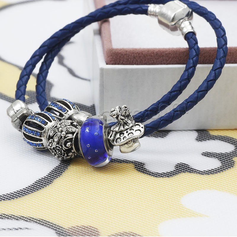 Unisex Armband, Zinklegierung, mit Gewachste Hanfschnur & Lampwork, antik silberfarben plattiert, mit 925 logo & unterschiedliche Länge der Wahl & mit Strass & 2 strängig, frei von Blei & Kadmium, verkauft von Strang