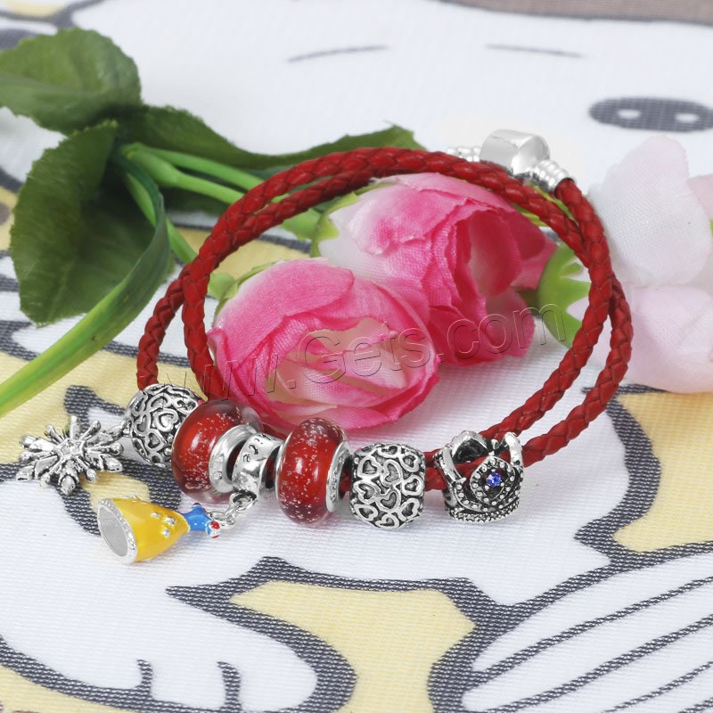 Unisex Armband, Zinklegierung, mit Gewachste Hanfschnur & Lampwork, antik silberfarben plattiert, mit 925 logo & unterschiedliche Länge der Wahl & Emaille & mit Strass & 2 strängig, frei von Blei & Kadmium, verkauft von Strang