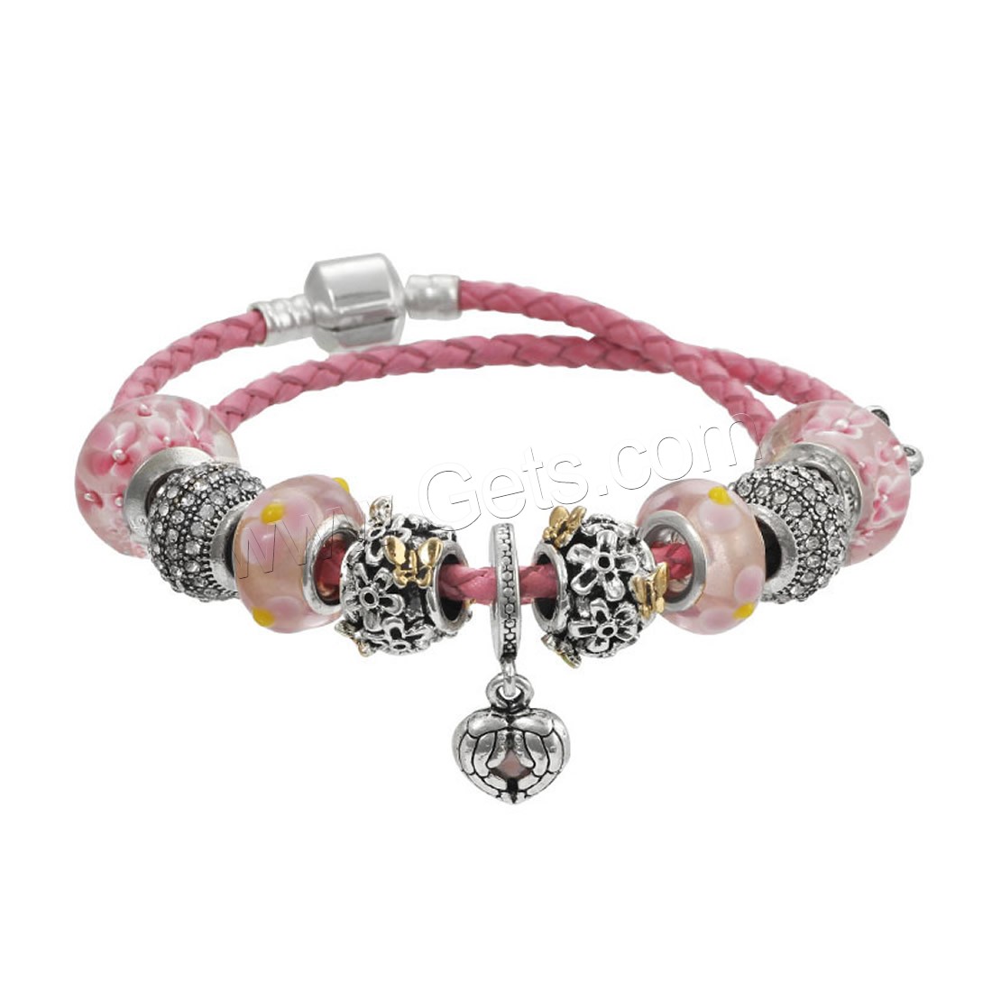 Unisex Armband, Zinklegierung, mit Gewachste Hanfschnur & Lampwork, plattiert, mit 925 logo & unterschiedliche Länge der Wahl & mit Strass & 2 strängig, frei von Blei & Kadmium, verkauft von Strang