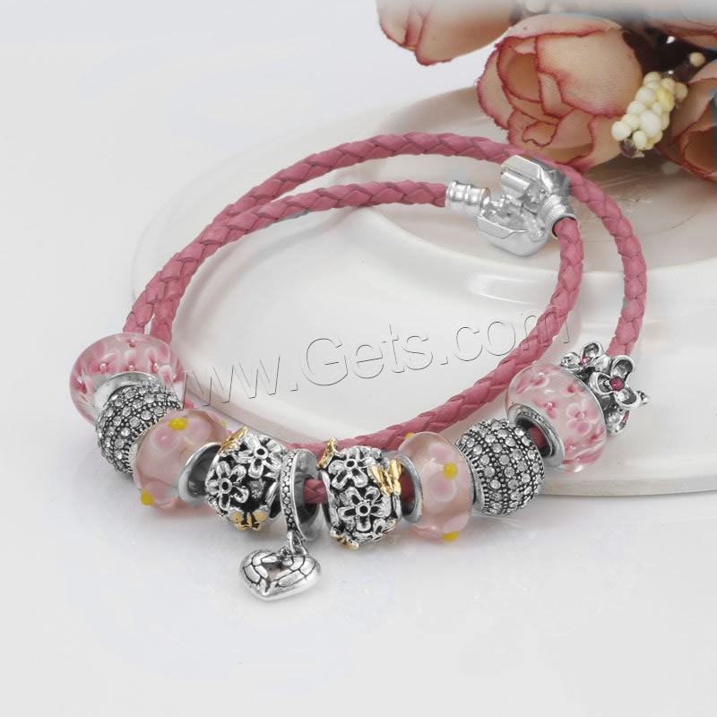 Unisex Armband, Zinklegierung, mit Gewachste Hanfschnur & Lampwork, plattiert, mit 925 logo & unterschiedliche Länge der Wahl & mit Strass & 2 strängig, frei von Blei & Kadmium, verkauft von Strang