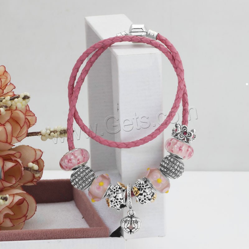 Unisex Armband, Zinklegierung, mit Gewachste Hanfschnur & Lampwork, plattiert, mit 925 logo & unterschiedliche Länge der Wahl & mit Strass & 2 strängig, frei von Blei & Kadmium, verkauft von Strang