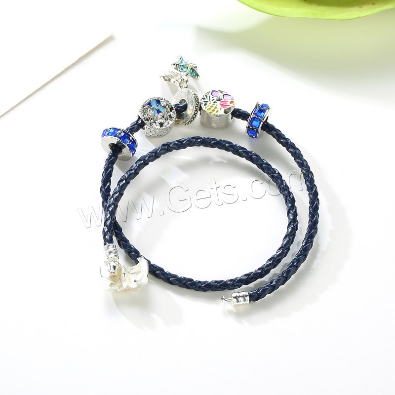 Unisex Bracelet, alliage de zinc, avec Ciré de chanvre & cristal, Plaqué de couleur d'argent, 925 logo & longueur différente pour le choix & unisexe & émail & avec strass & 2 fils, sans plomb et cadmium, Vendu par brin