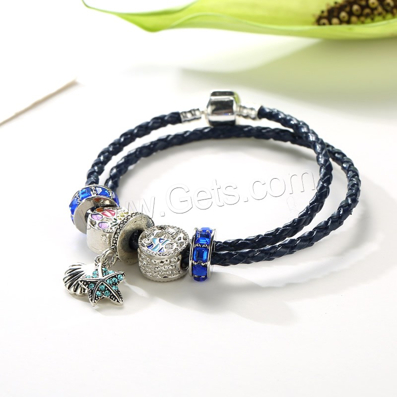 Unisex Bracelet, alliage de zinc, avec Ciré de chanvre & cristal, Plaqué de couleur d'argent, 925 logo & longueur différente pour le choix & unisexe & émail & avec strass & 2 fils, sans plomb et cadmium, Vendu par brin