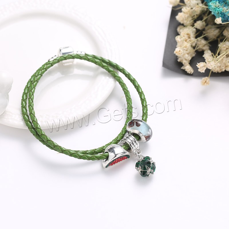 Unisex Armband, Zinklegierung, mit Gewachste Hanfschnur & Lampwork, antik silberfarben plattiert, mit 925 logo & unterschiedliche Länge der Wahl & mit Strass & 2 strängig, frei von Blei & Kadmium, verkauft von Strang