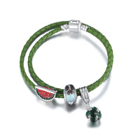 Unisex Armband, Zinklegierung, mit Gewachste Hanfschnur & Lampwork, antik silberfarben plattiert, mit 925 logo & unterschiedliche Länge der Wahl & mit Strass & 2 strängig, frei von Blei & Kadmium, verkauft von Strang