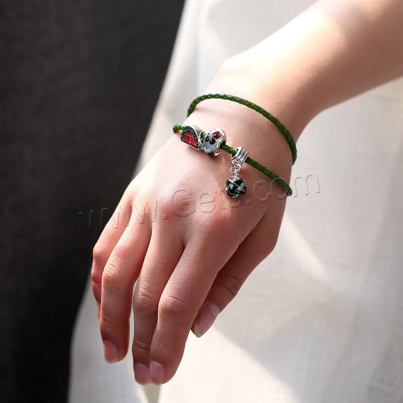 Unisex Armband, Zinklegierung, mit Gewachste Hanfschnur & Lampwork, antik silberfarben plattiert, mit 925 logo & unterschiedliche Länge der Wahl & mit Strass & 2 strängig, frei von Blei & Kadmium, verkauft von Strang