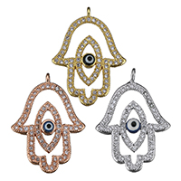 Mode-Evil Eye-Anhänger, Messing, mit Harz, Hamsa, plattiert, böser Blick- Muster & Micro pave Zirkonia & hohl, keine, 17x24x1mm, Bohrung:ca. 1.5mm, verkauft von PC