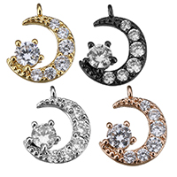 Cubic Zirconia Micro Pave Brass Pendant, Moon, plated, micro pave cubic zirconia Approx 1mm 