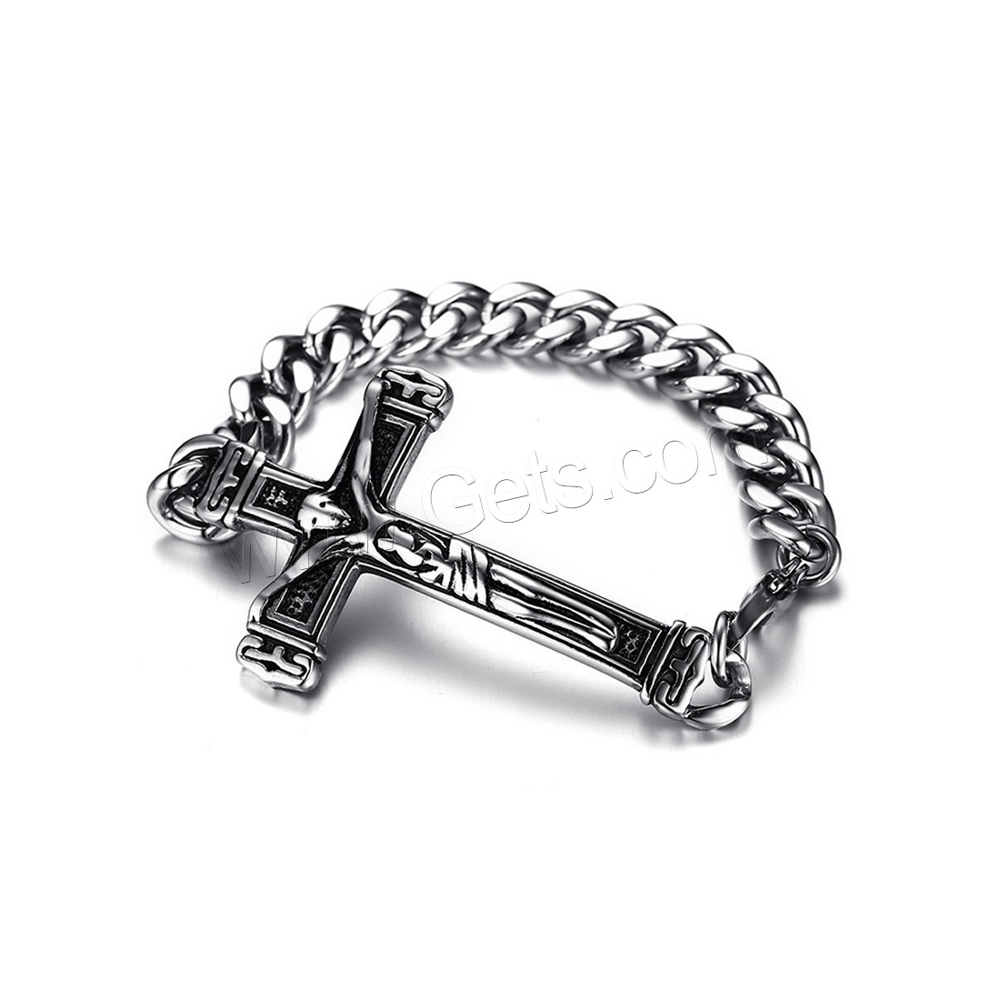 Bracelet homme, acier inoxydable, croix, longueur différente pour le choix & chaîne de gourmette & pour homme & noircir, 67x36mm, Vendu par brin