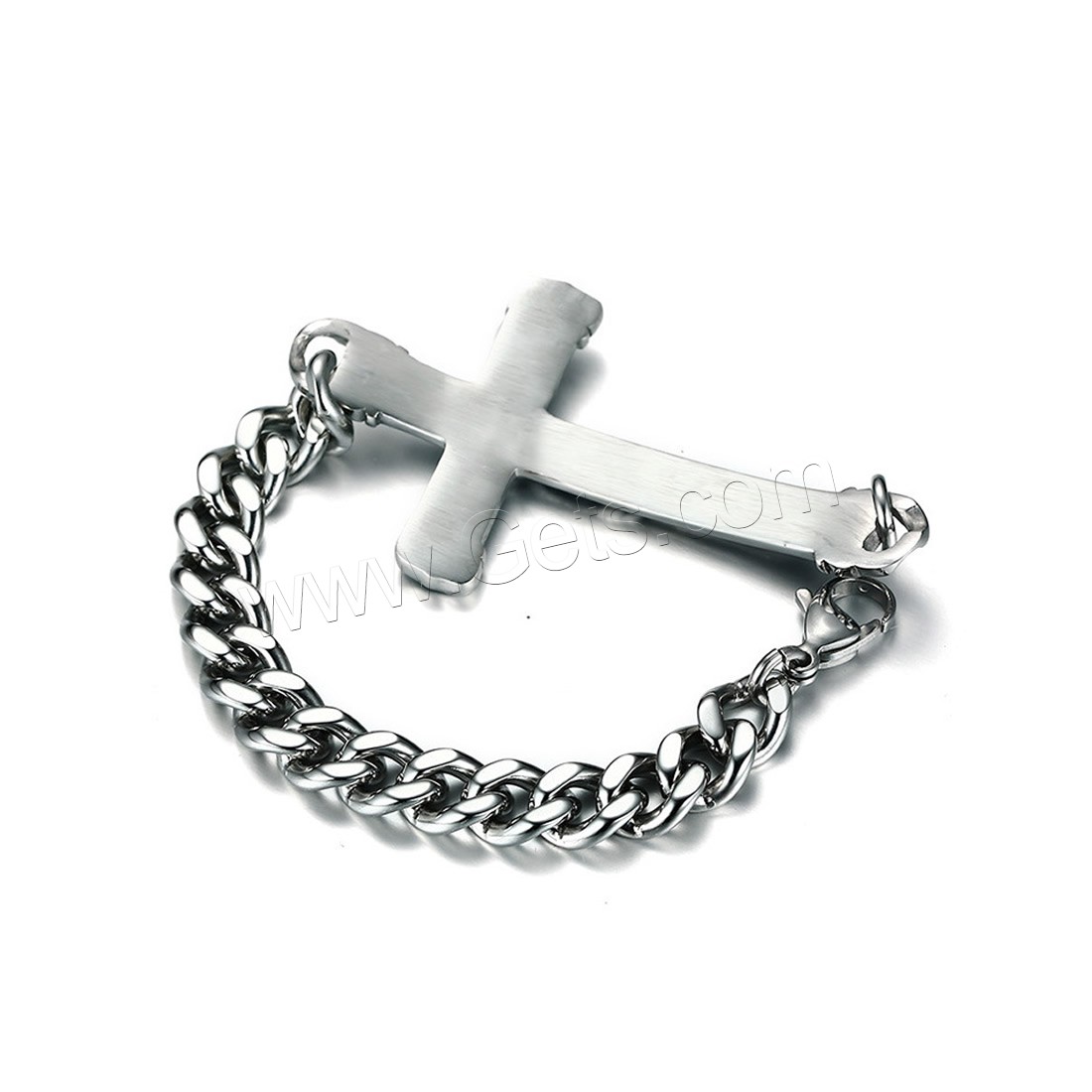 Bracelet homme, acier inoxydable, croix, longueur différente pour le choix & chaîne de gourmette & pour homme & noircir, 67x36mm, Vendu par brin