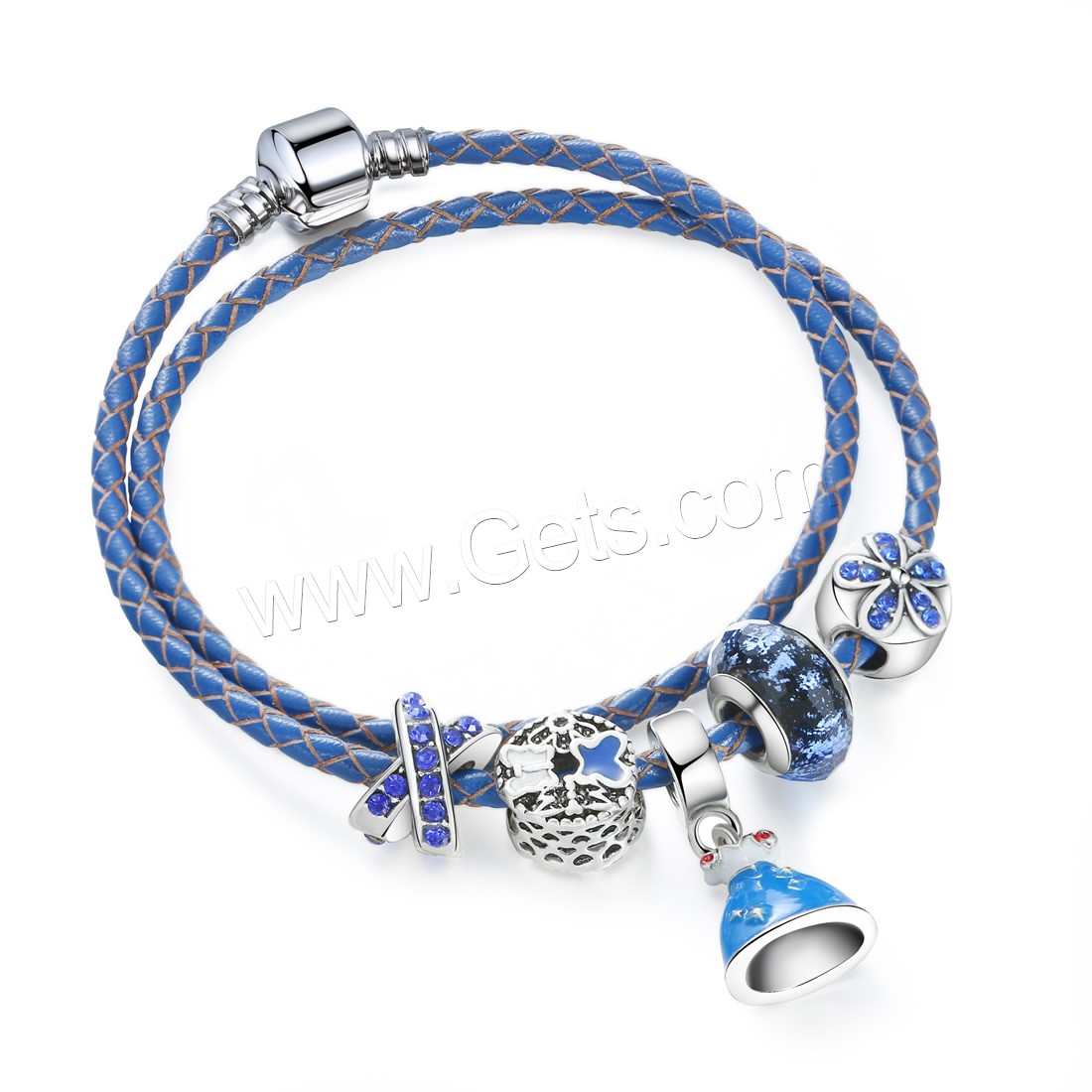 Rindsleder-Armbänder, Zinklegierung, mit Kuhhaut & Lampwork, plattiert, Armband  Bettelarmband & unterschiedliche Länge der Wahl & für Frau & Emaille & mit Strass & 2 strängig, verkauft von Strang